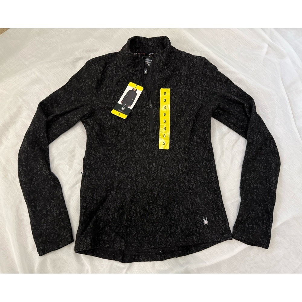 Spyder Active Women Jacket Sz S Black Zip Logo Athleisure NWT
